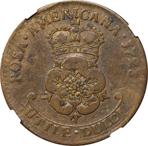 image for: 1723 Rosa Americana Twopence. Martin 3.7-E.9, W-1334. Rarity-4. Fine-12 (NGC).