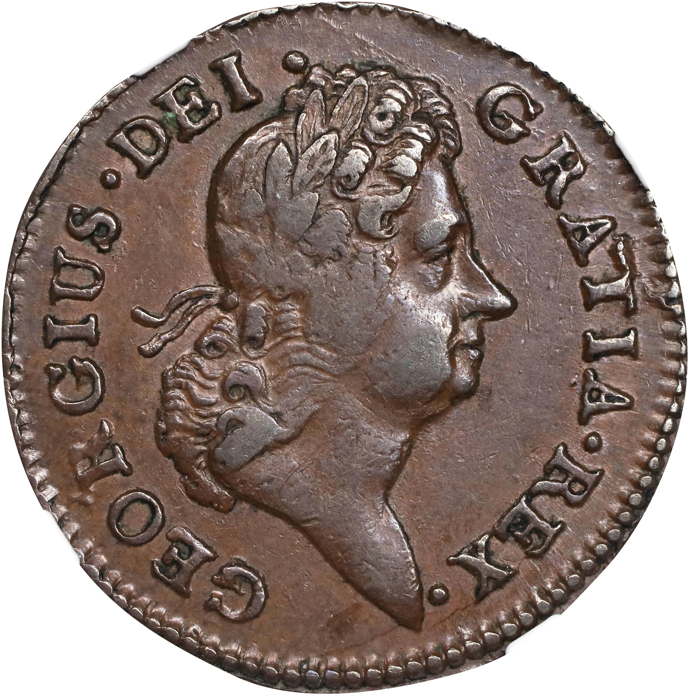 image for: 1722 Wood's Hibernia Halfpenny. Martin 5.2-C.2, W-12810. Rarity-5. Second Type, Harp at Right. EF-45 BN (NGC).
