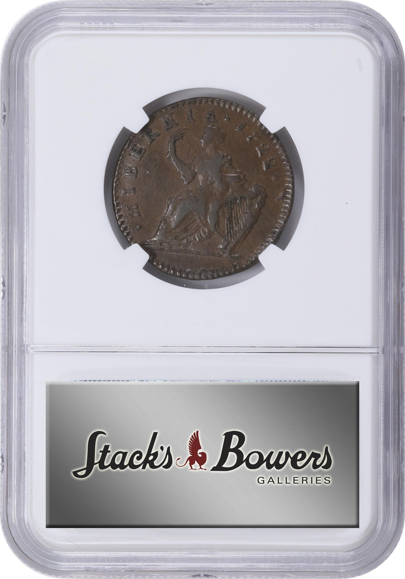 image for: 1722 Wood's Hibernia Halfpenny. Martin 5.2-C.2, W-12810. Rarity-5. Second Type, Harp at Right. EF-45 BN (NGC).