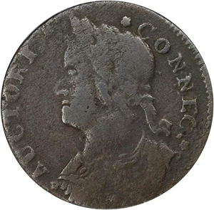 image for: 1788 Connecticut Copper. Miller 16.5-H, W-4625. Rarity-5. Draped Bust Left. VF-25 (ANACS).