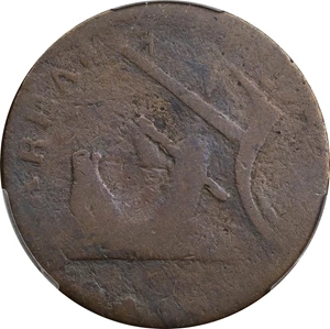 image for: 1788 New Jersey Copper. Maris 77-dd (DS3), i.e. 78-dd, W-5535. Rarity-2. Head Right, Running Fox Before Legend. Fair-2 (PCGS).