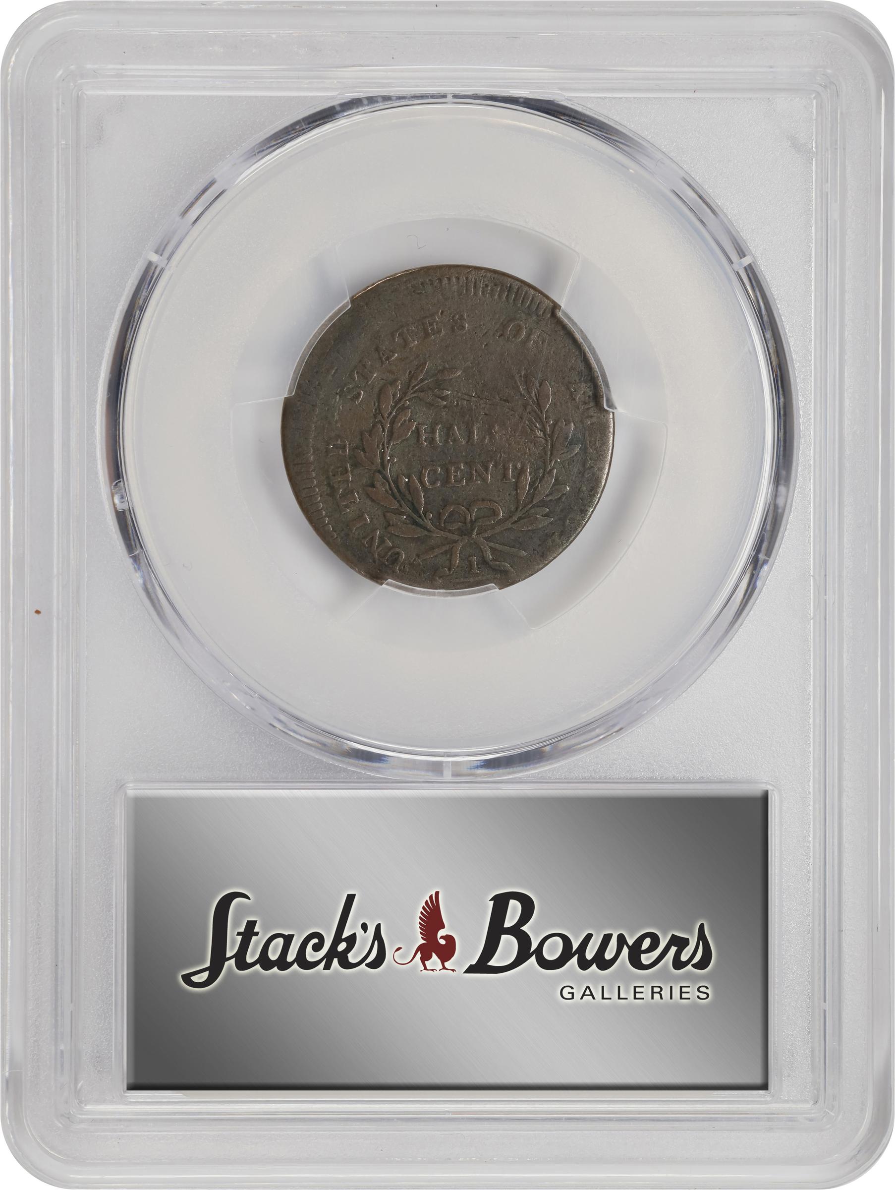 image for: 1797 Liberty Cap Half Cent. C-3a. Rarity-3. Low Head, Plain Edge. Struck 10% Off Center. VG-8 (PCGS).