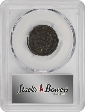 image for: 1805 Draped Bust Half Cent. C-4. Rarity-2. Large 5, Stems to Wreath. AU-50 (PCGS).