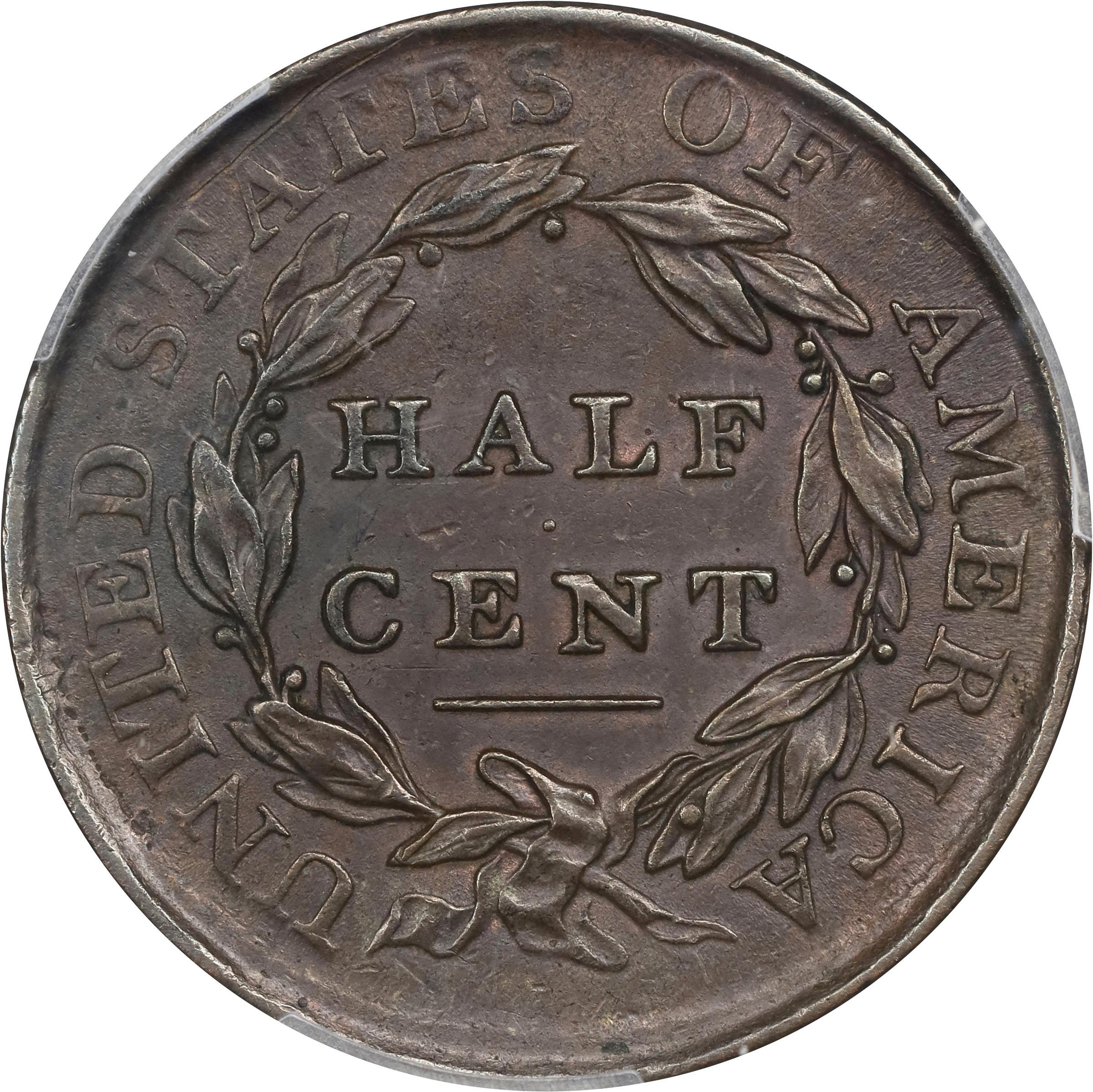 image for: 1809/'6' Classic Head Half Cent. C-5. Rarity-1. 9/Inverted 9. AU-53 (PCGS).