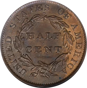 image for: 1834 Classic Head Half Cent. C-1. Rarity-1. MS-62 BN (NGC).