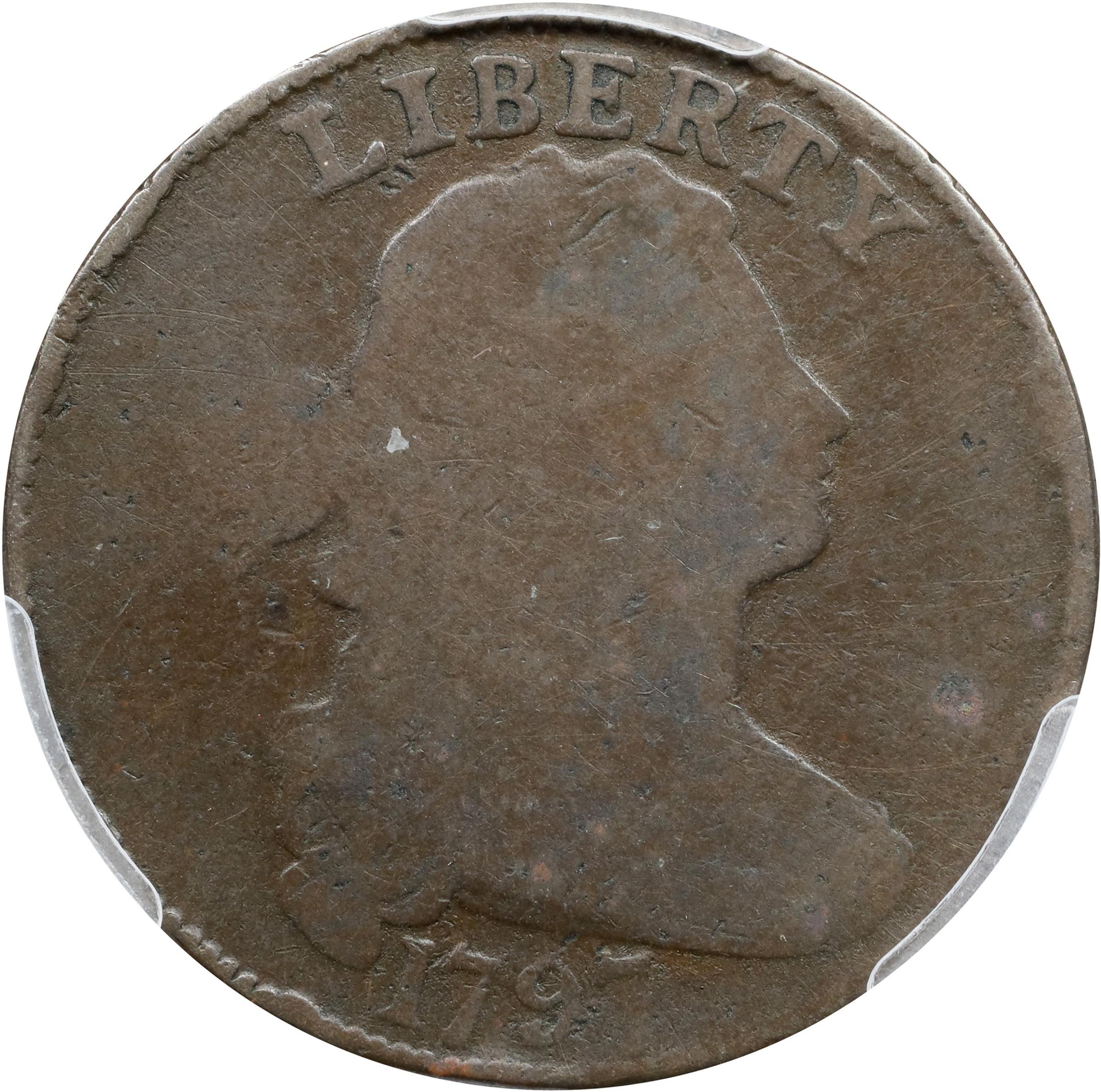 image for: 1797 Draped Bust Cent. S-121A, B-3a. Rarity-6. Reverse of 1795, Plain Edge. AG-3 (PCGS).