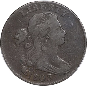 image for: 1803 Draped Bust Cent. S-249, B-7. Rarity-2. 1/100 Over 1/000. Fine-12 (PCGS).