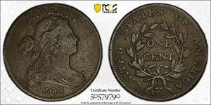 image for: 1803 Draped Bust Cent. S-249, B-7. Rarity-2. 1/100 Over 1/000. Fine-12 (PCGS).