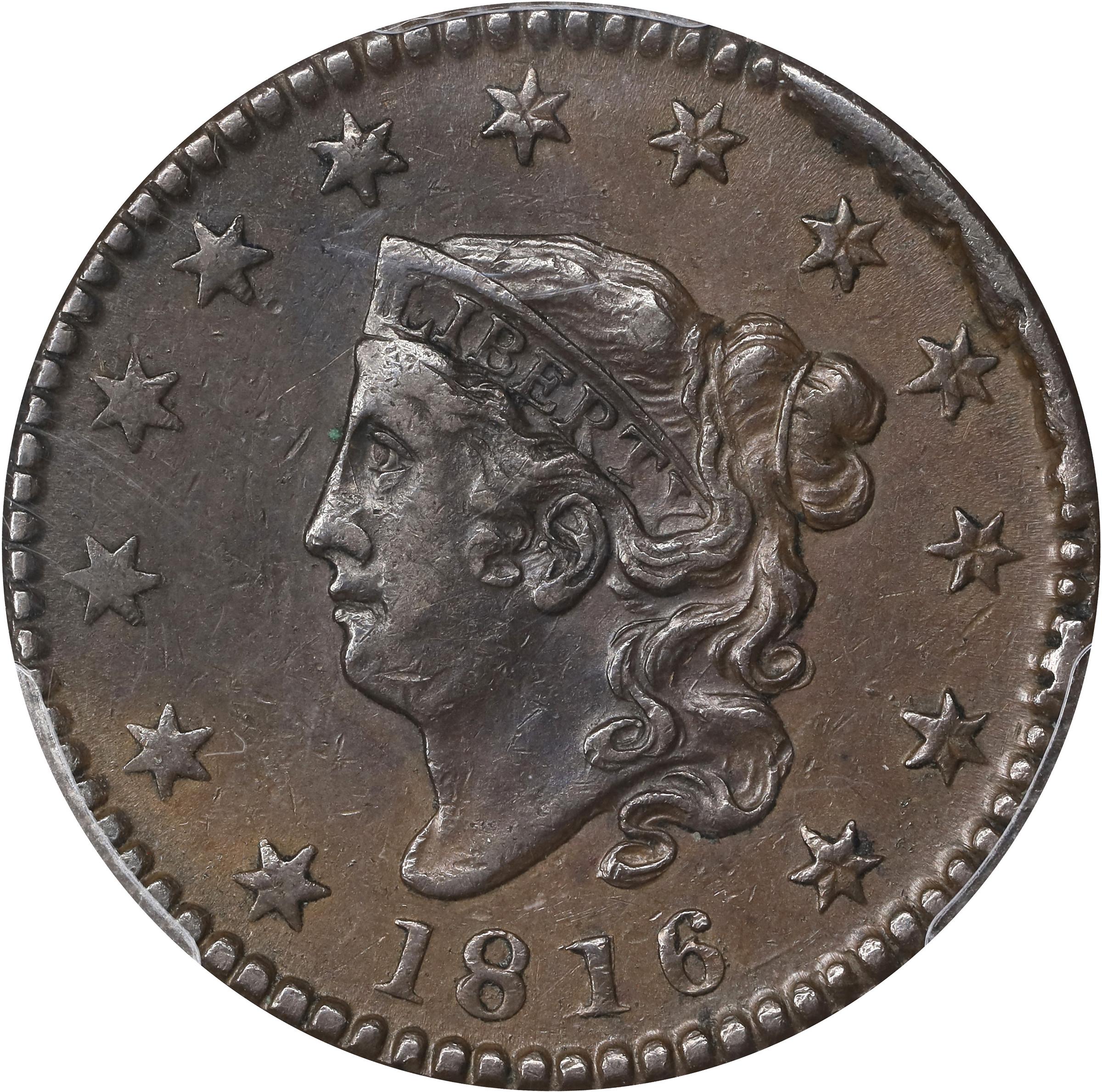 image for: 1816 Matron Head Cent. N-2. Rarity-1. AU-50 (PCGS).