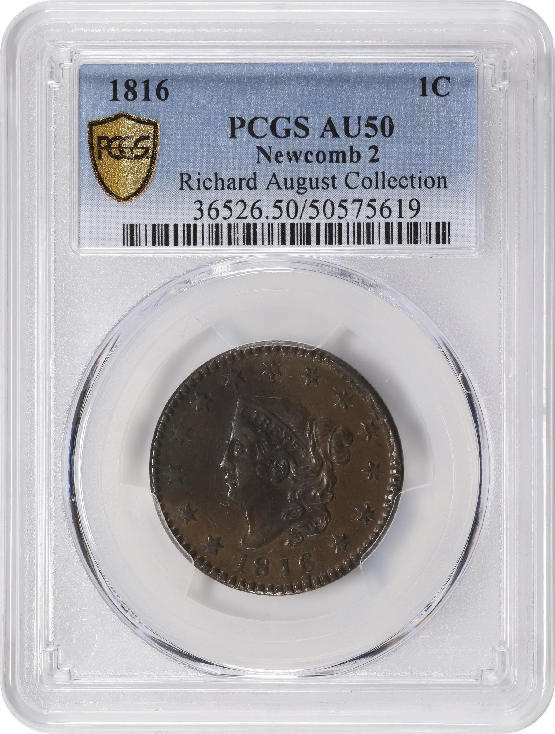 image for: 1816 Matron Head Cent. N-2. Rarity-1. AU-50 (PCGS).
