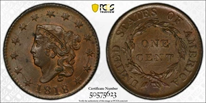 image for: 1818 Matron Head Cent. N-10. Rarity-1. MS-63 BN (PCGS).