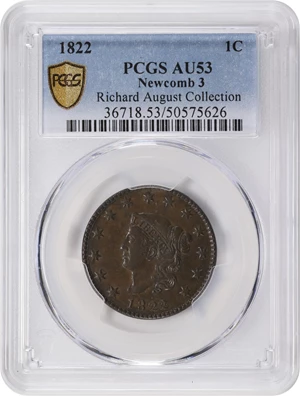 image for: 1822 Matron Head Cent. N-3. Rarity-2. AU-53 (PCGS).