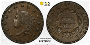 image for: 1822 Matron Head Cent. N-3. Rarity-2. AU-53 (PCGS).