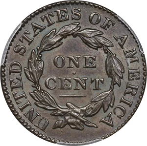 image for: 1831 Matron Head Cent. N-9. Rarity-2. Large Letters. MS-62 BN (PCGS).