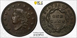 image for: 1832 Matron Head Cent. N-1. Rarity-2. Medium Letters. AU-58 (PCGS).