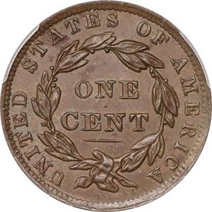 image for: 1837 Modified Matron Head Cent. N-10. Rarity-1. Head of 1838. MS-64 BN (PCGS).