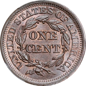 image for: 1852 Braided Hair Cent. N-3. Rarity-1. MS-65 BN (PCGS).