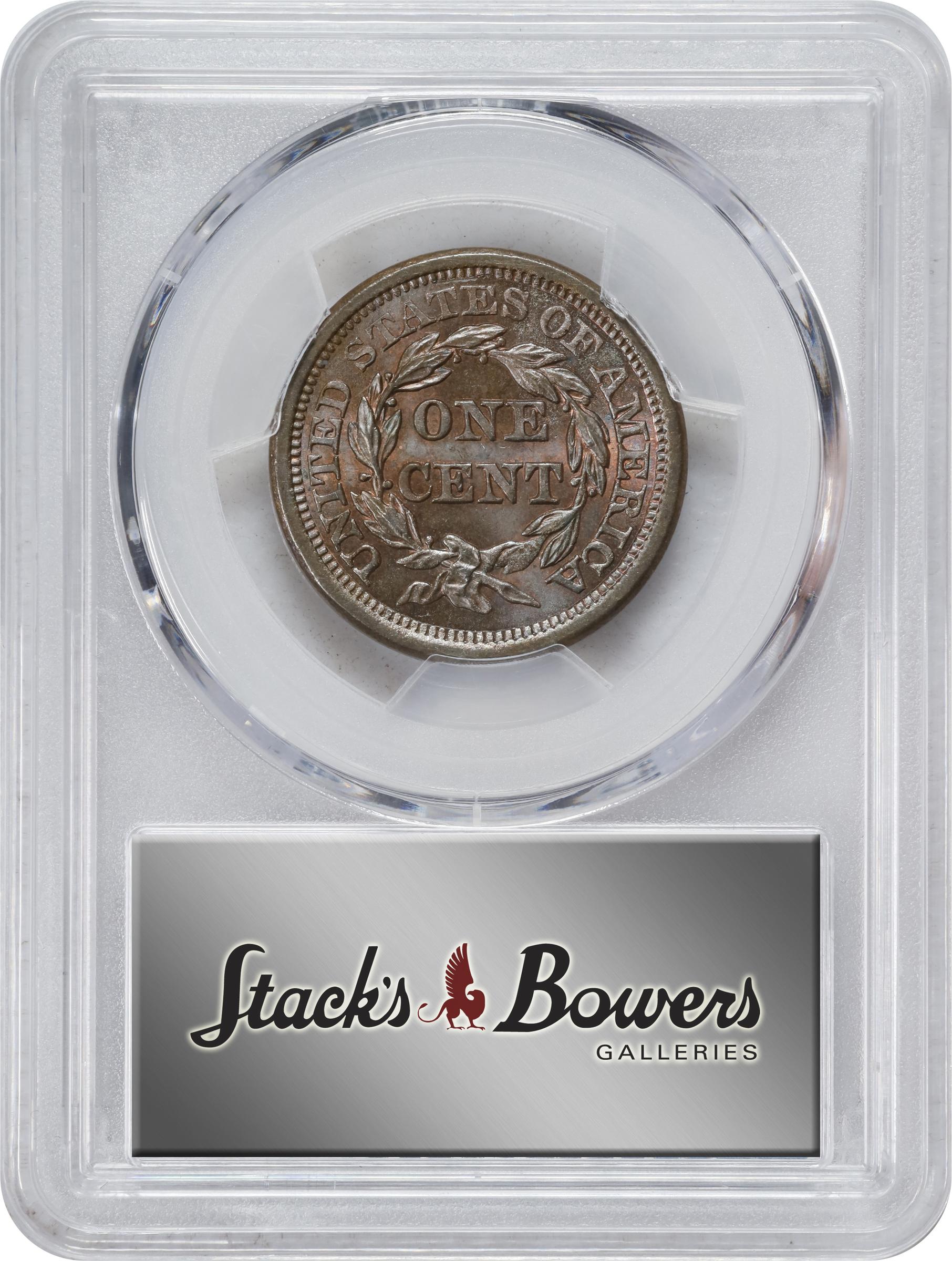 image for: 1853 Braided Hair Cent. N-12. Rarity-1. MS-65 BN (PCGS).