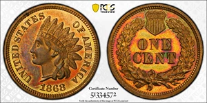 image for: 1868 Indian Cent. Proof-64 RB (PCGS).