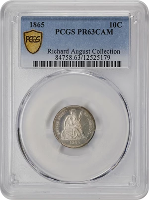 image for: 1865 Liberty Seated Dime. Proof-63 Cameo (PCGS).
