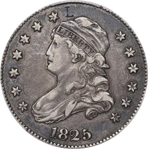 image for: 1825/4/2 Capped Bust Quarter. B-2. Rarity-2. L Counterstamp. EF-40 (PCGS).