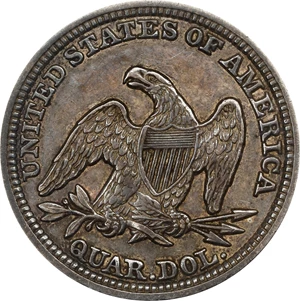 image for: 1848 Liberty Seated Quarter. Repunched Date. AU-53 (PCGS).