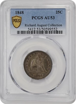 image for: 1848 Liberty Seated Quarter. Repunched Date. AU-53 (PCGS).