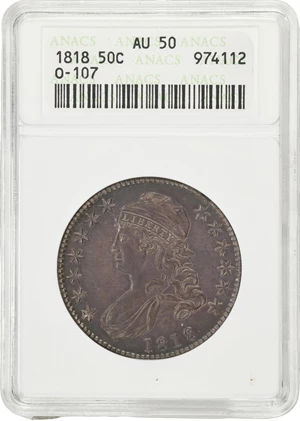 image for: 1818 Capped Bust Half Dollar. O-107. Rarity-1. AU-50 (ANACS). OH.