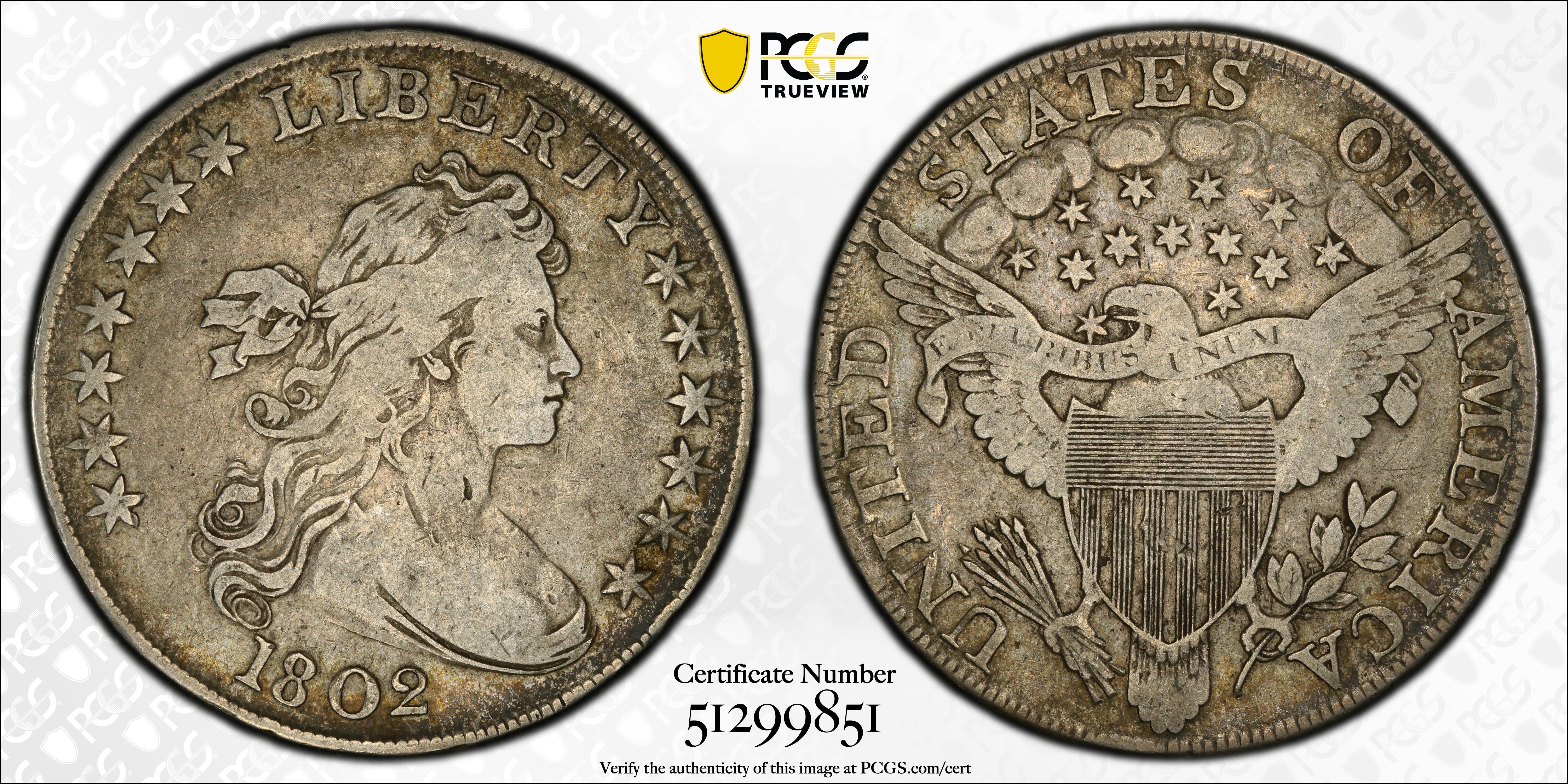 image for: 1802 Draped Bust Silver Dollar. BB-241, B-6. Rarity-1. Narrow Date. Fine-12 (PCGS).