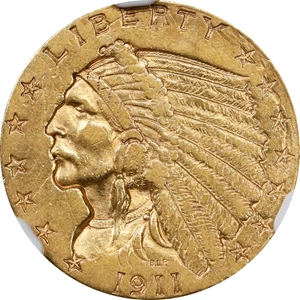 image for: 1911-D Indian Quarter Eagle. Weak D. AU-55 (NGC).