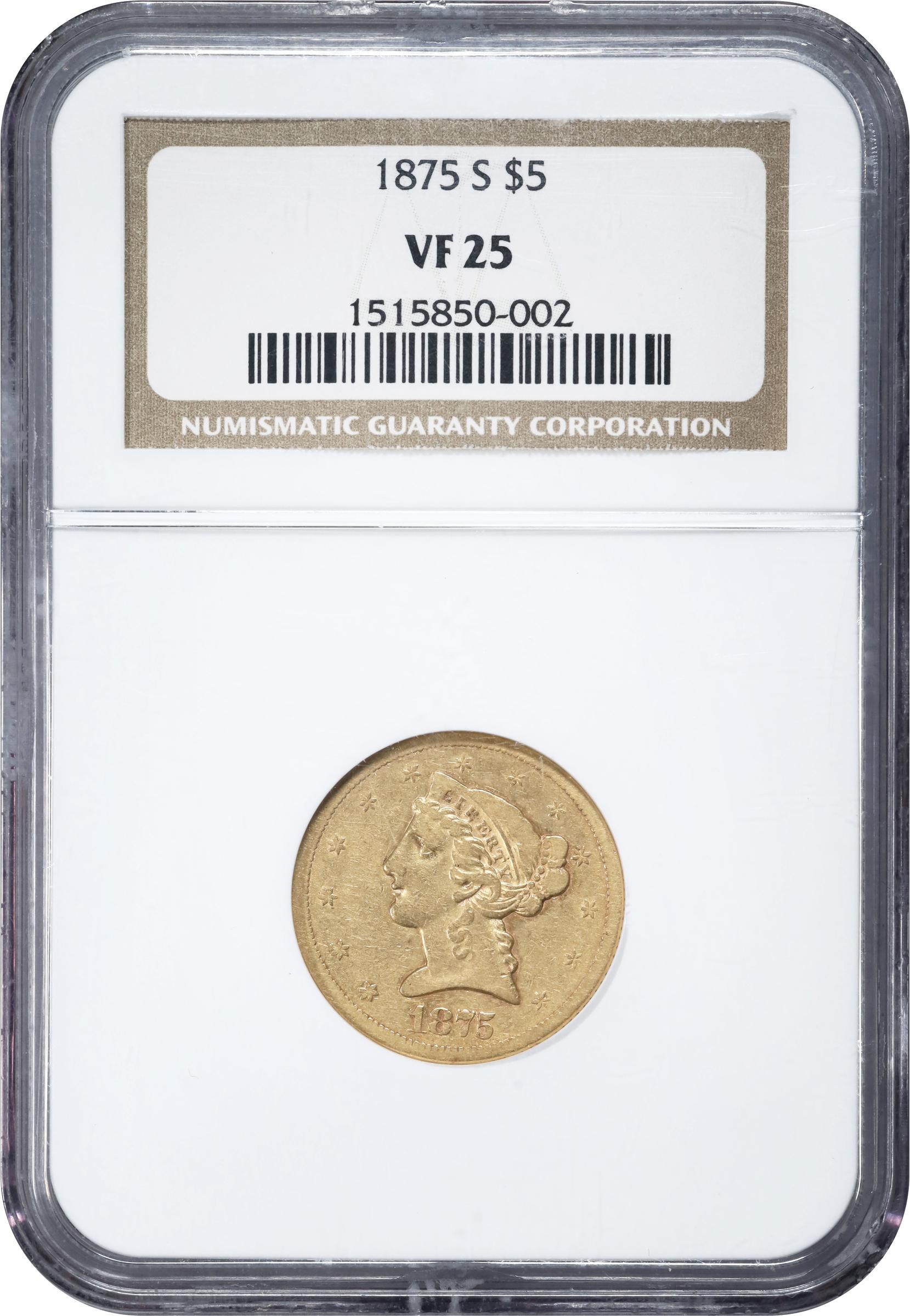 image for: 1875-S Liberty Head Half Eagle. VF-25 (NGC).