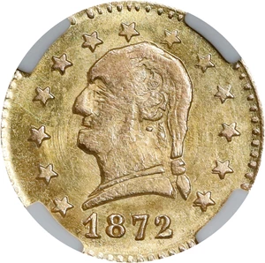 image for: 1872 Round 25 Cents. BG-818, Musante GW-821. Rarity-4-. Washington Head. MS-63 (NGC).