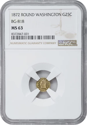 image for: 1872 Round 25 Cents. BG-818, Musante GW-821. Rarity-4-. Washington Head. MS-63 (NGC).