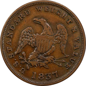 image for: 1837 Half Cent. HT-73, Low-49, W-11-710a. Rarity-1. Copper. Plain Edge. VF-25 (PCGS).