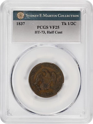 image for: 1837 Half Cent. HT-73, Low-49, W-11-710a. Rarity-1. Copper. Plain Edge. VF-25 (PCGS).