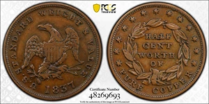 image for: 1837 Half Cent. HT-73, Low-49, W-11-710a. Rarity-1. Copper. Plain Edge. VF-25 (PCGS).