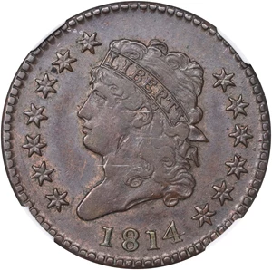 image for: 1814 Classic Head Cent. S-295, B-2. Rarity-1. Plain 4. AU-50 BN (NGC).