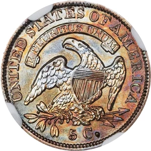 image for: 1835 Capped Bust Half Dime. LM-6, V-9. Rarity-2. Large Date, Small 5 C. Unc Details--Cleaned (NGC).