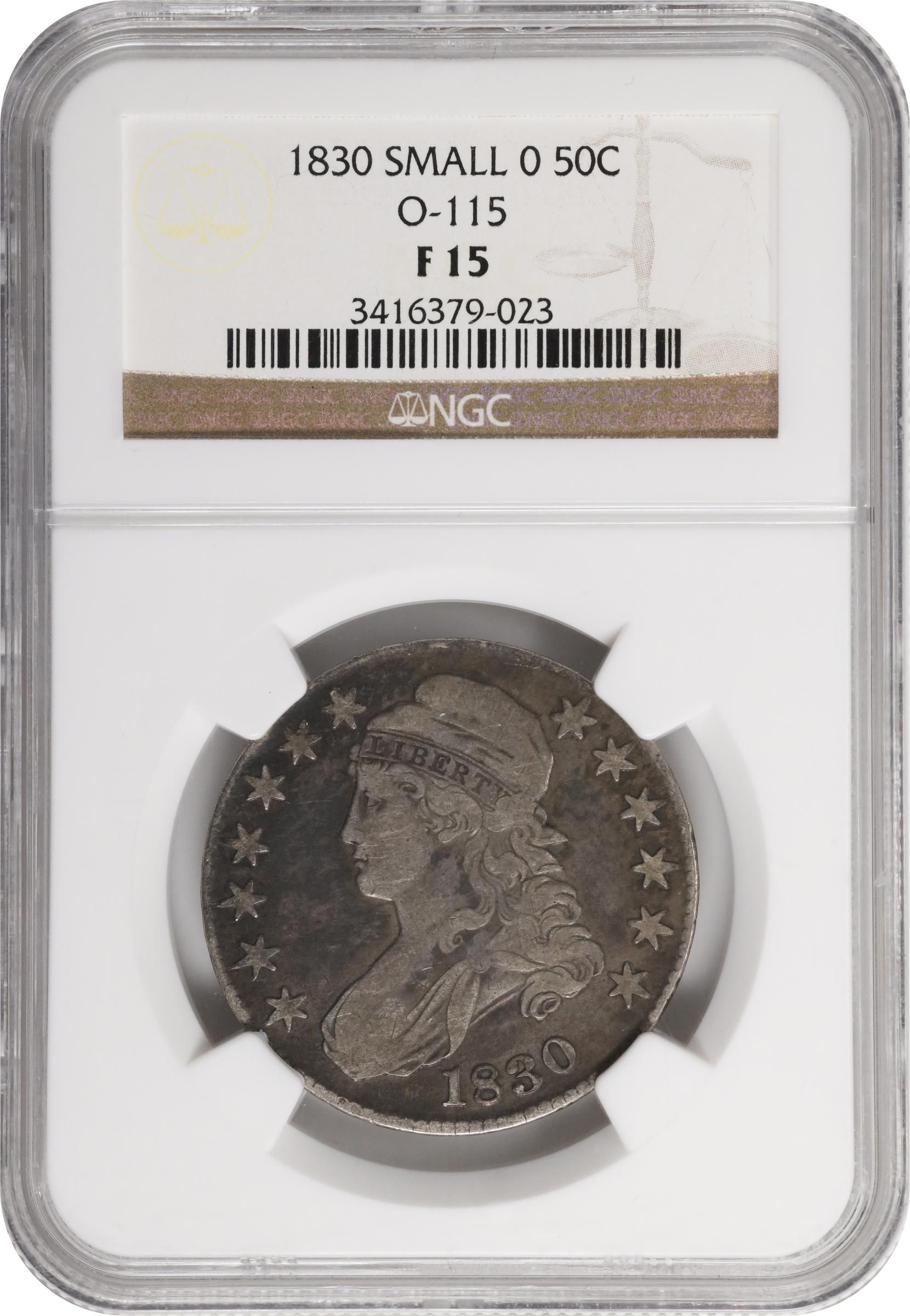 image for: 1830 Capped Bust Half Dollar. O-115. Rarity-2. Small 0. Fine-15 (NGC).