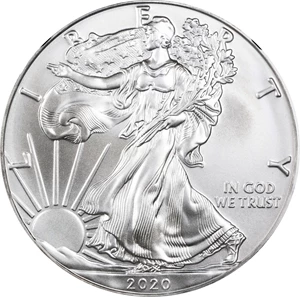 image for: 2020 Silver Eagle. First Day of Issue. MS-70 (NGC). 12th Chief Engraver John M. Mercanti Signature.