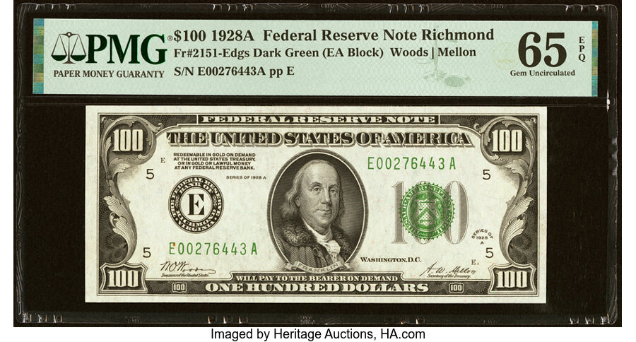 image for: Fr. 2151-E $100 1928A Federal Reserve Note. PMG Gem Uncirculated 65 EPQ....