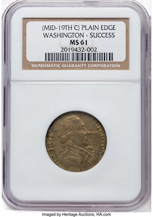 image for: (Mid-19th Century) Washington Success Medal, Large Size, Plain Edge, MS61 NGC. Baker-265D, DeWitt-GW-1792-1, W-10905, GW-41, R...