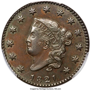 image for: 1821 1C N-2, R.1, MS62 Brown PCGS. CAC....