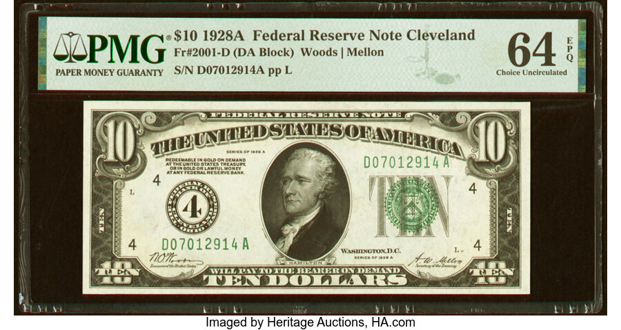 image for: Fr. 2001-D $10 1928A Federal Reserve Note. PMG Choice Uncirculated 64 EPQ....