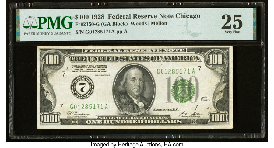image for: Fr. 2150-G $100 1928 Federal Reserve Note. PMG Very Fine 25....