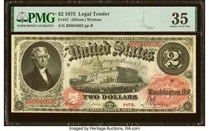 image for: Fr. 47 $2 1875 Legal Tender PMG Choice Very Fine 35....