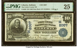 image for: Liberty, IN - $10 1902 Date Back Fr. 620 The Union County National Bank Ch. # (M)2007 PMG Very Fine 25....