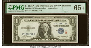 image for: Fr. 1609 $1 1935A R Silver Certificate. PMG Gem Uncirculated 65 EPQ....