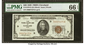 image for: Fr. 1870-D $20 1929 Federal Reserve Bank Note. PMG Gem Uncirculated 66 EPQ....