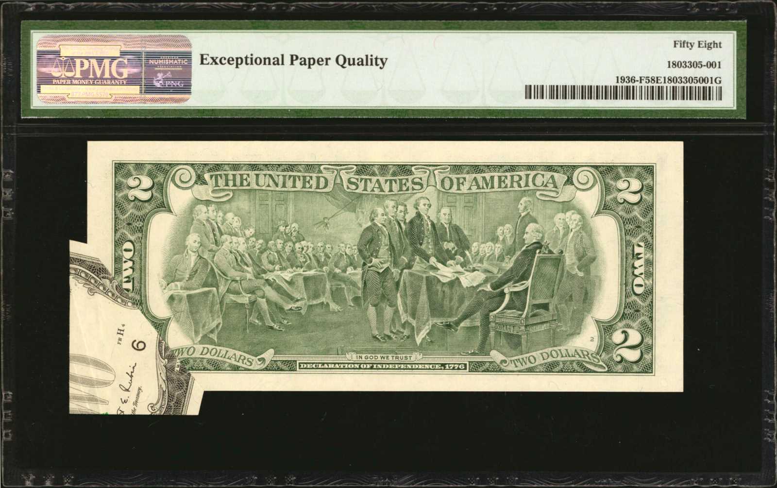 image for: Fr. 1936-F. 1995 $2  Federal Reserve Note. Atlanta. PMG Choice About Uncirculated 58 EPQ. Printed Folds Error.